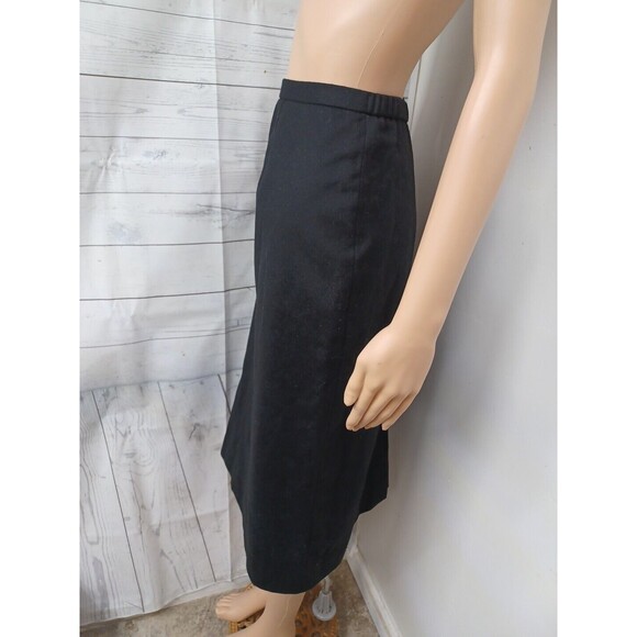 Vtg Sag Harbor Petite Black Skirt Knee Midi 16P 100% Wool - Picture 3 of 7
